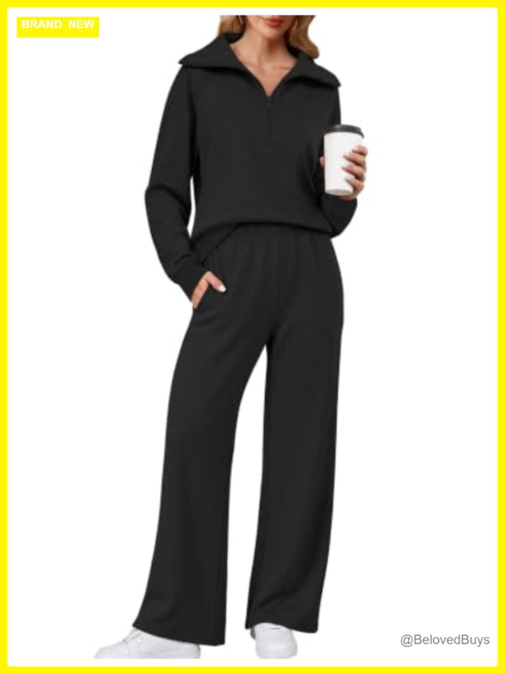 Two Piece Sweat Set for Women Half Zip Sweatshirt Wide Leg Sweatpants Lounge